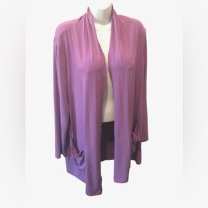 Susan Graver Liquid Knit Open Cardigan Slouch Pockets Sz.  L Career Wardrobe